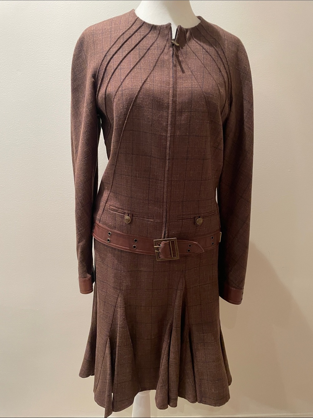 VINTAGE CHRISTIAN DIOR SUIT Brown Plaid jacket and midi skirt